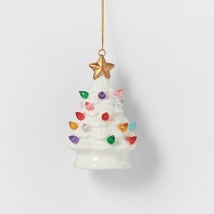 Light up Ceramic Retro Christmas Tree Ornament White Nwt